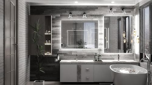 Miniatura 6 de TokeShimi Espejo retroiluminado LED de 28 x 36 pulgadas, espejo de baño con luz antiniebla para pared, moderno espejo de tocador de baño con luces