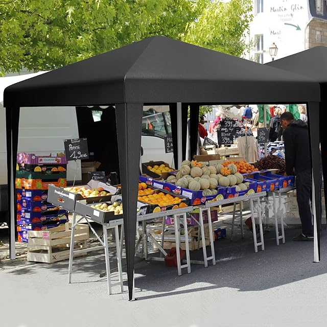 YITAHOME 3x3M Instant Heavy Duty Pop Up Gazebo, Folding Garden Camping Party Tent Canopy Marquee with Roller Bag, Stakes and Ropes for Patio Markets Beach (Black)