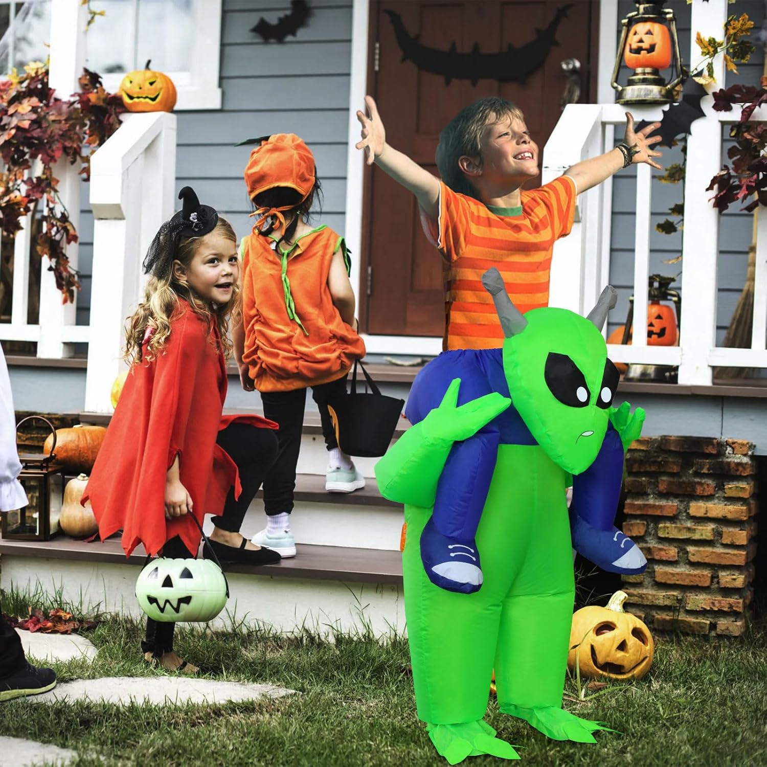 anroog Inflatable Alien Costume Kids Halloween Blow Up Ride on Alien Costumes Suit for Boys Girls Cosplay Party - Image 5