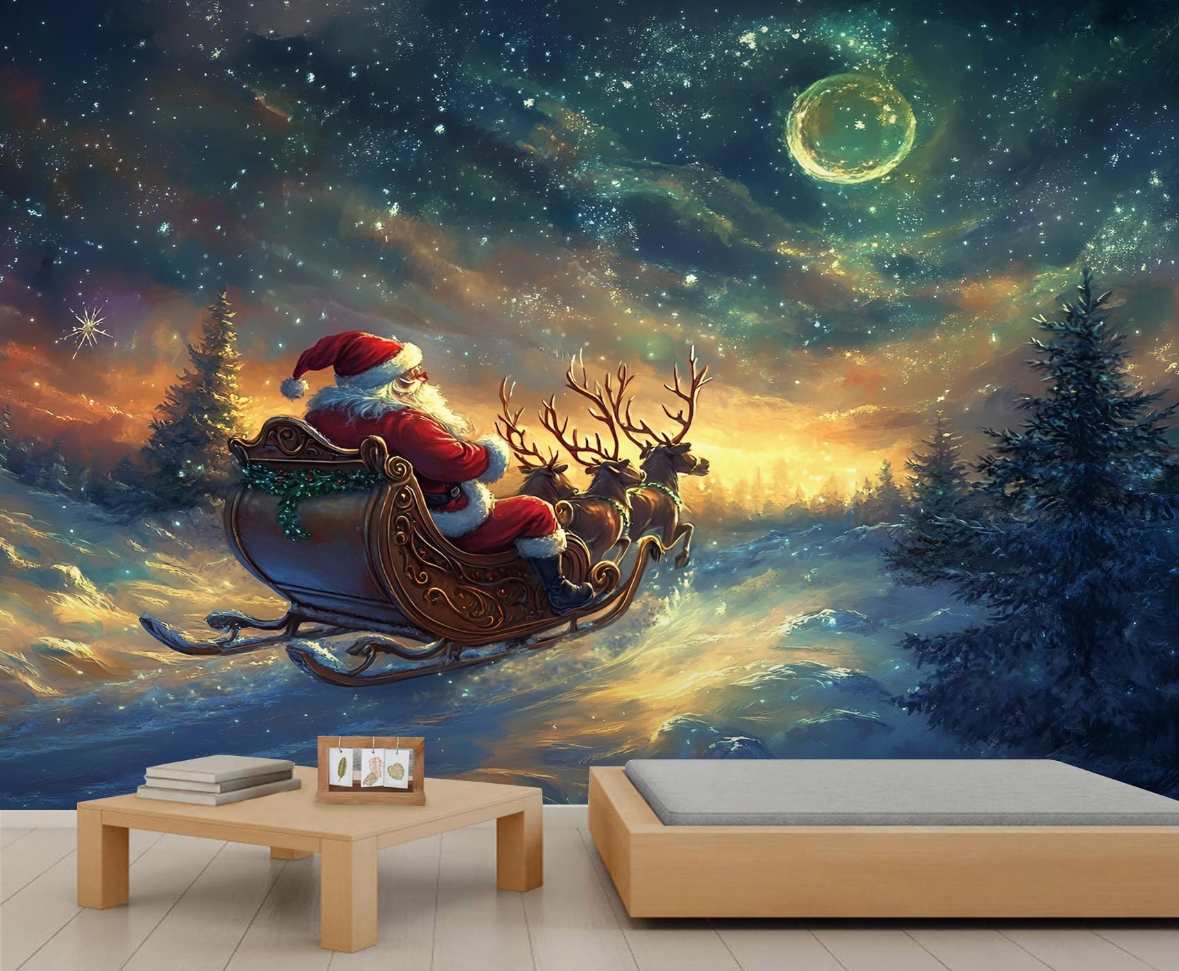 Santa Claus Wall Murals, Christmas Mural, Christmas Wallpaper for Living Room Bedroom TV Background Office Decor - 400x280cm — image 1