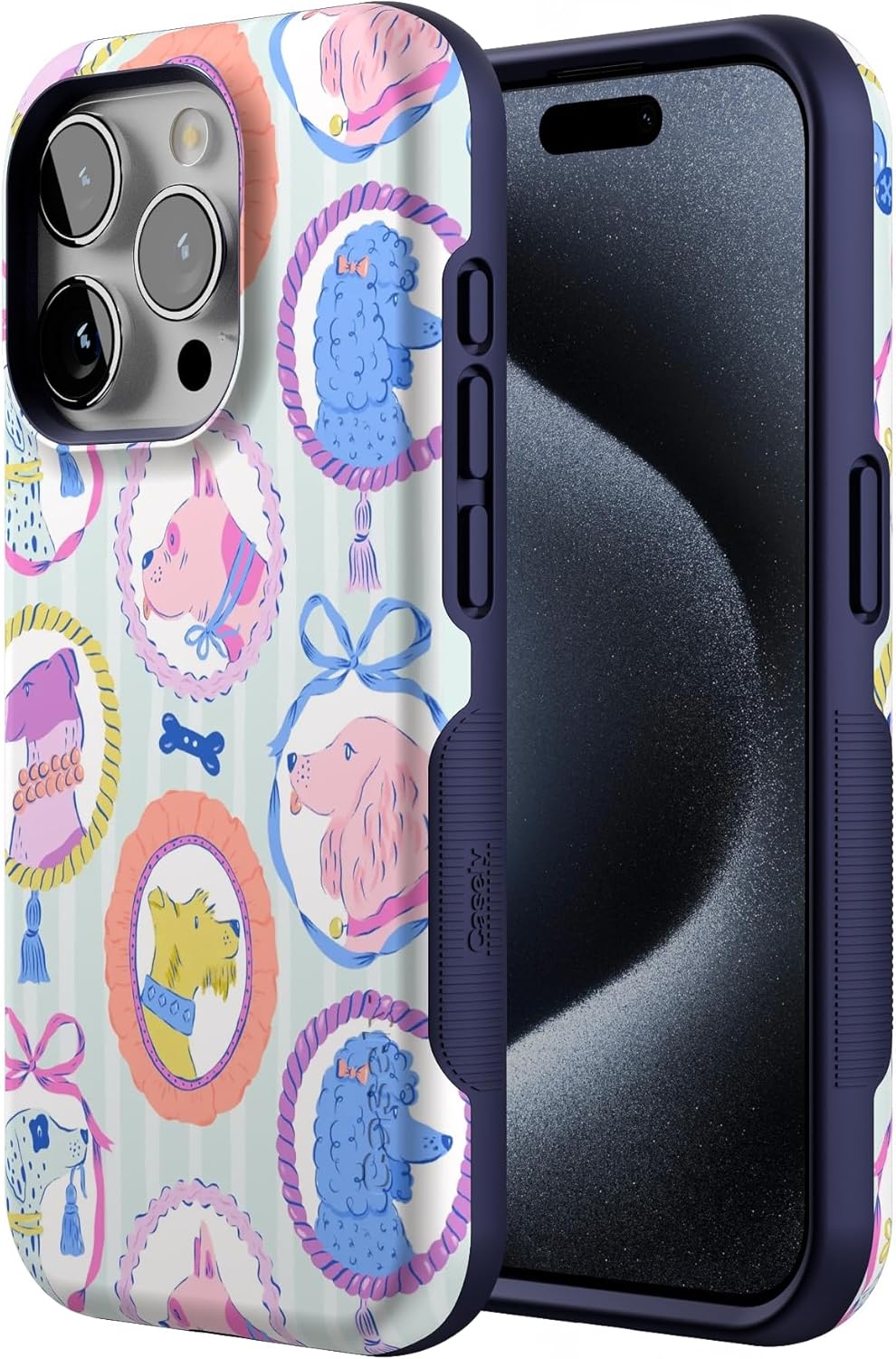 Casely iPhone 15 Pro Case | Chateau Pups | French Dog | Bold Protective Design | Compatible with MagSafe