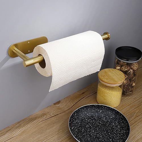 Miniatura 10 de Toallero de papel operable con una sola mano para debajo del gabinete con efecto de amortiguación, soporte de pared autoadhesivo para toallas de