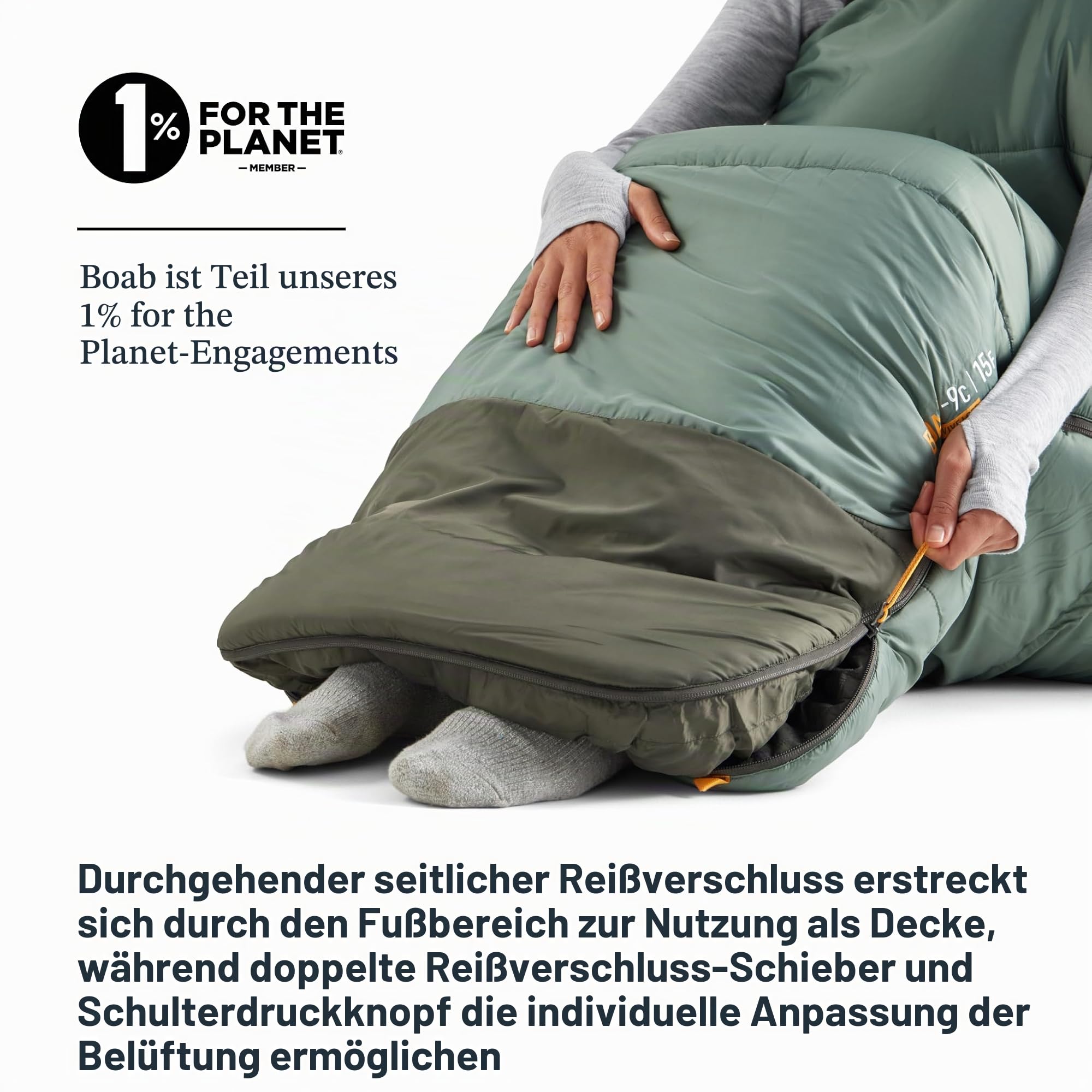SEA TO SUMMIT - Boab Schlafsack aus Kunstfaser (–9 °C) - Rechteckig - Durchgehender Reißverschluss - Revive Loft-Isolierung - RCS-Recyclingmaterialien - Für Camping & Trekking - Grün