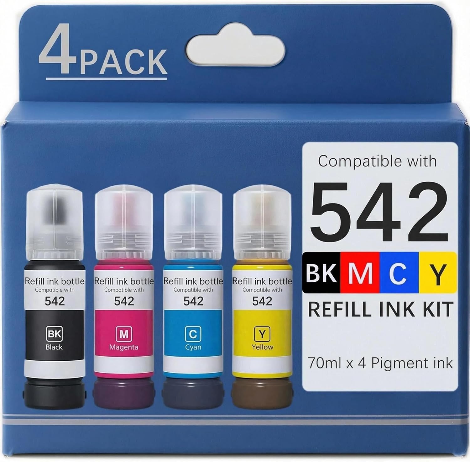 Pigment Ink Refill Ink Bottles Compatible with epson 542 Ink Refill Bottles Work for EcoTank Pro ET-5150 ET-5170 ET-5180 ET-5800 ET-5850 ET-5880 ET-16600 ET-16650 (BK,C,M,Y,4 Bottles)