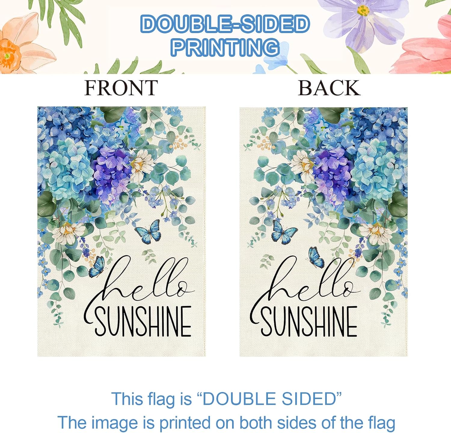 Baccessor Spring Garden Flag 12.5 x 18 Inch, Blue Purple Hydrangea Double Sided Burlap Welcome Small Yard Flag Seasonal Holiday Lawn Proch Outdoor Outside Decor - Image 8