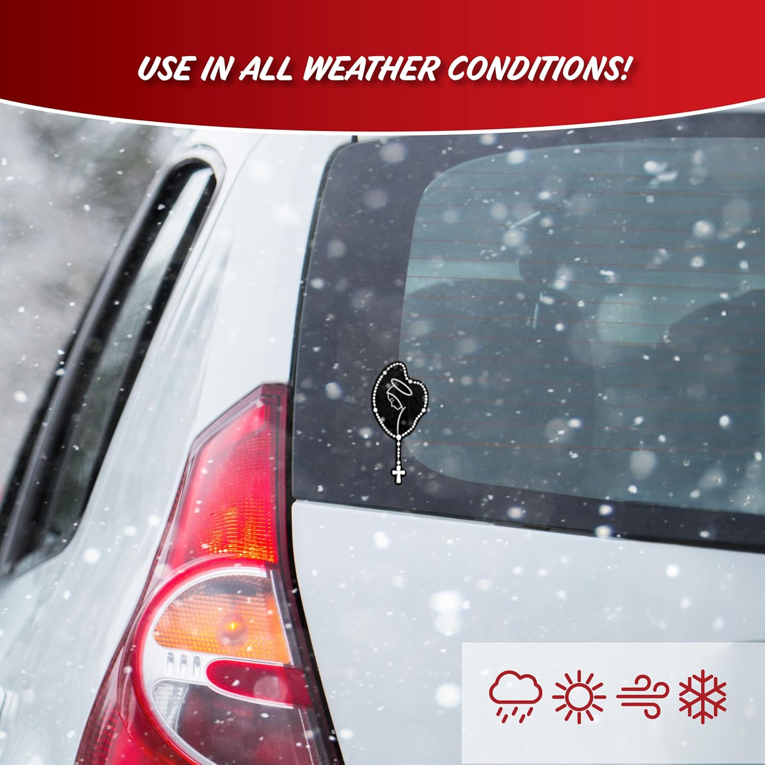 Religious Decals for Car Truck Tablet Tumbler Cell Phone - Set of 4 Black & White Mary Rosary, Lady of Guadalupe, Christian Cross - Image 4