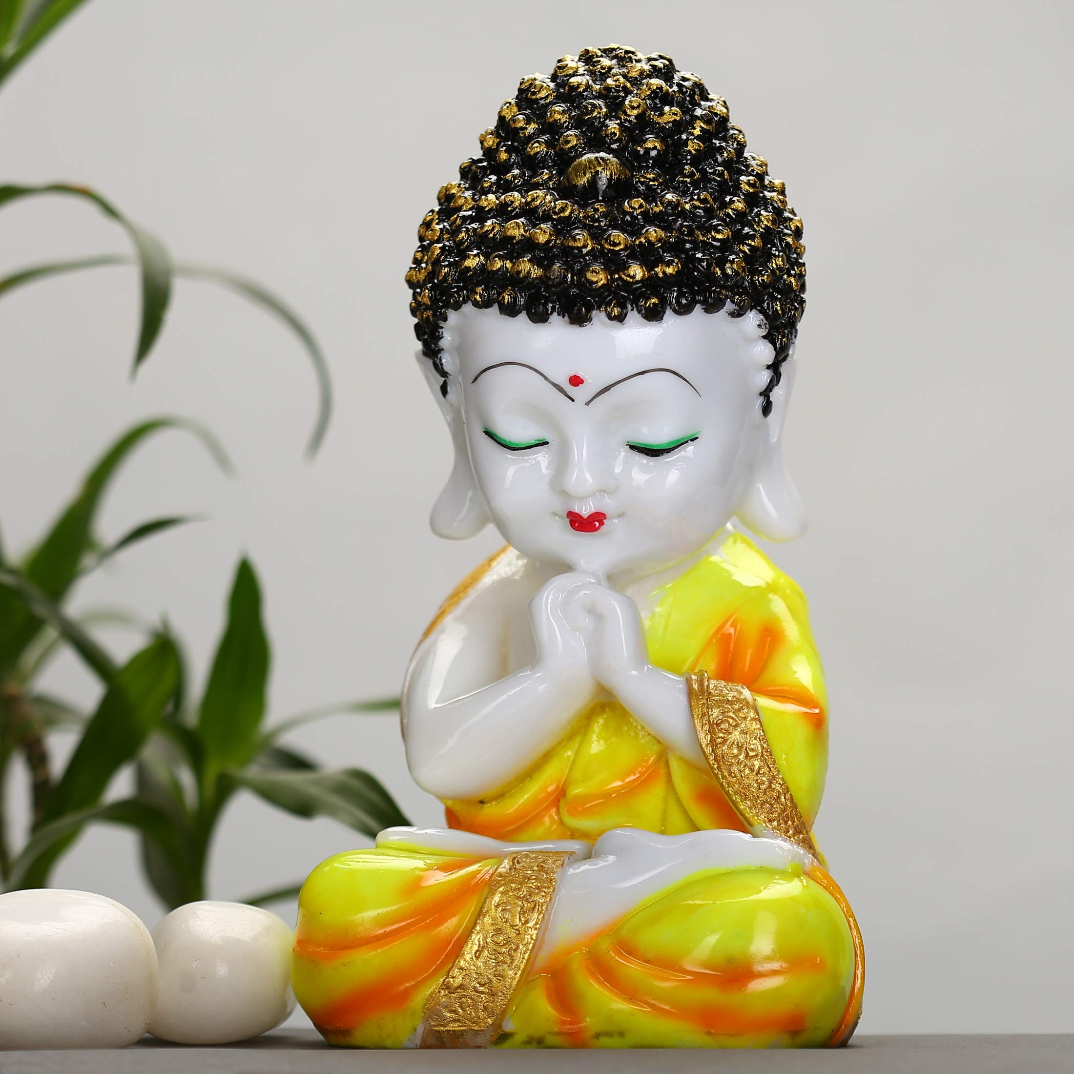 Glorious World Creations Little Baby Monk Buddha Statue Decorative Showpiece Spiritual Meditation Sculpture, Zen Meditation Monk Statue Marmable Finishing (Pink and Golden)