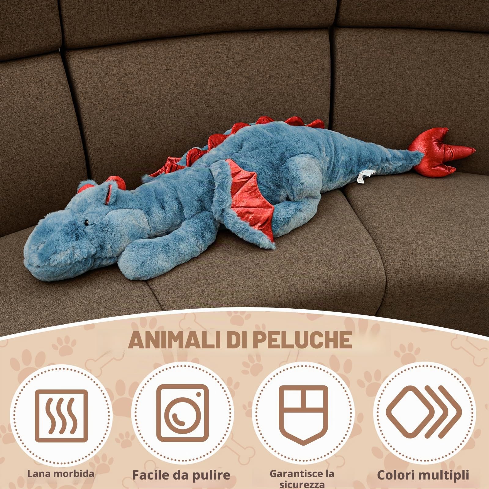 70-150 cm, peluche con drago, e morbido, ideale come regalo per bambini e fidanzata (130 cm, blu)