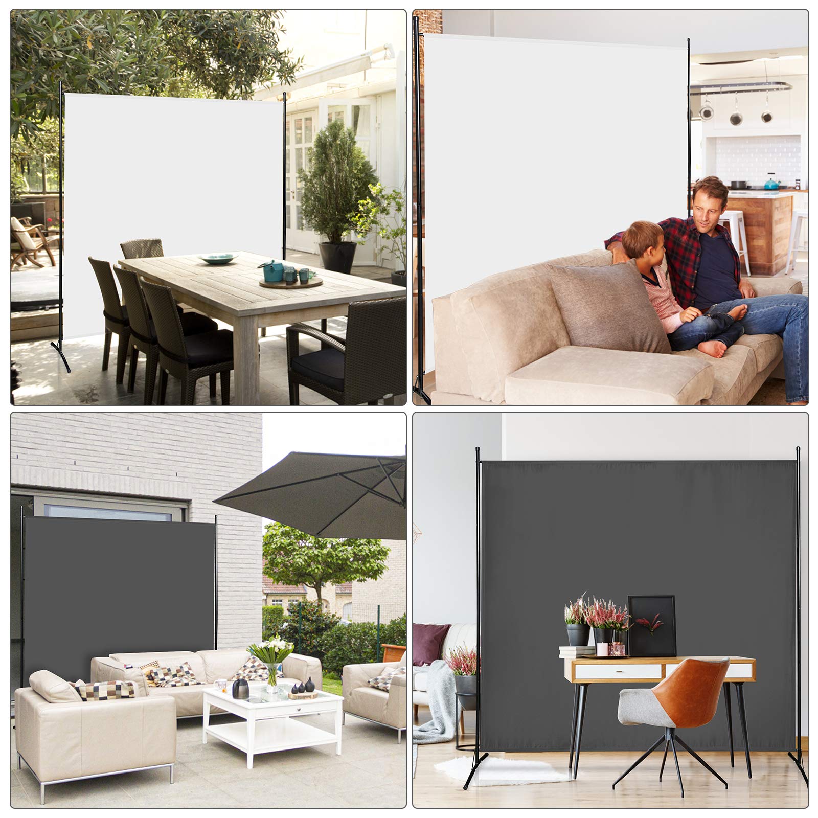 Paravent Cloison de séparation, panneau de clôture, stable, opaque, pliable, robuste et durable, réglable, 200 x 170 cm, anthracite