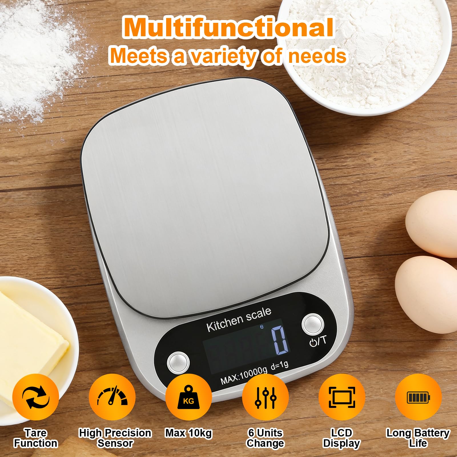 Żywność waga kuchenna waga do pieczenia Mini przenośna waga elektroniczna ze stali nierdzewnej cyfrowa waga gram i uncja dokładna waga srebrny 10 KG/1G
