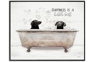 Black Lab Decor Canvas Wall Art - Bathroom Happiness is a Bubble Bath Dog Quote