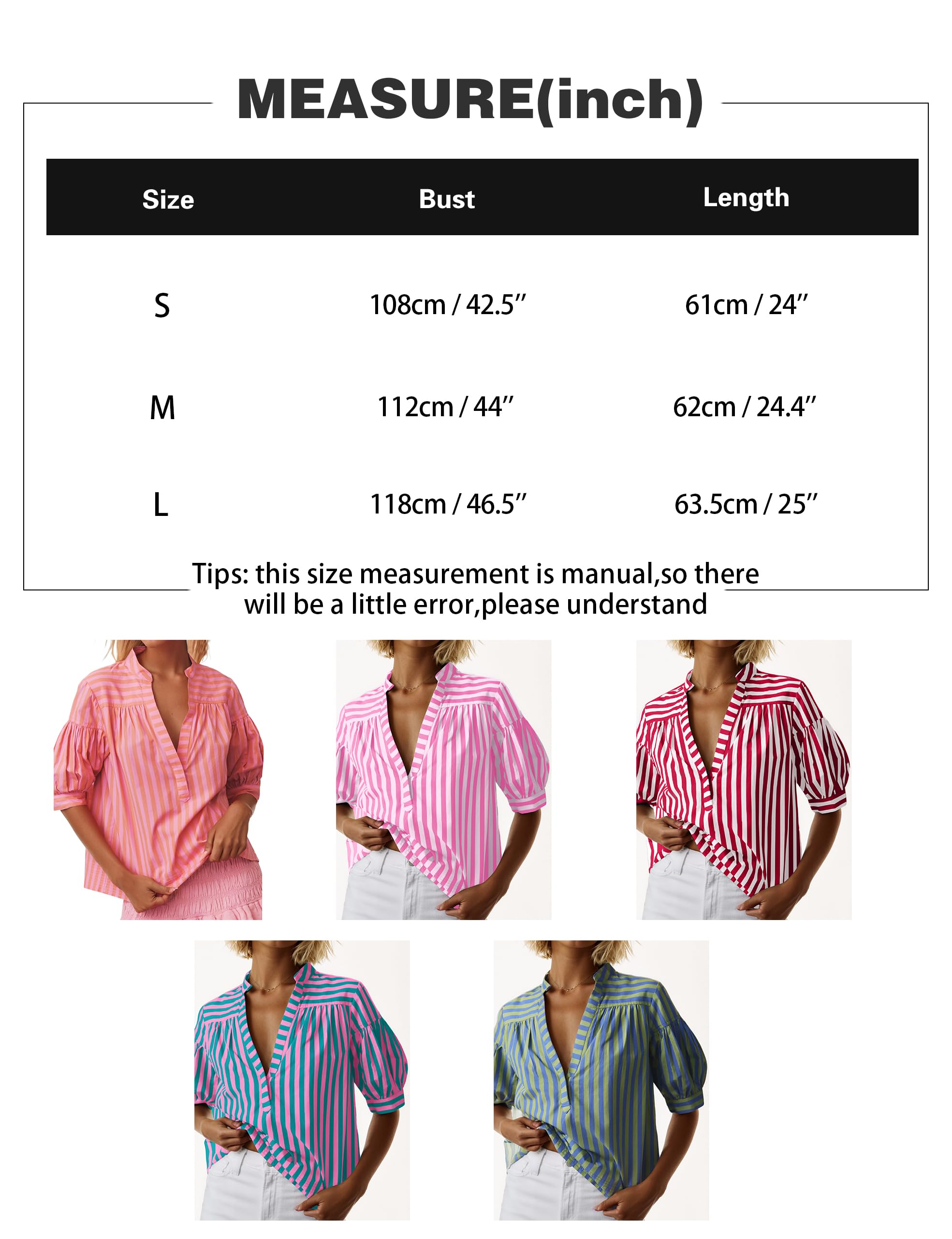 Camicetta da donna a righe a maniche corte a sbuffo top con scollo a V vestibilità ampia casual estiva da lavoro camicetta a righe