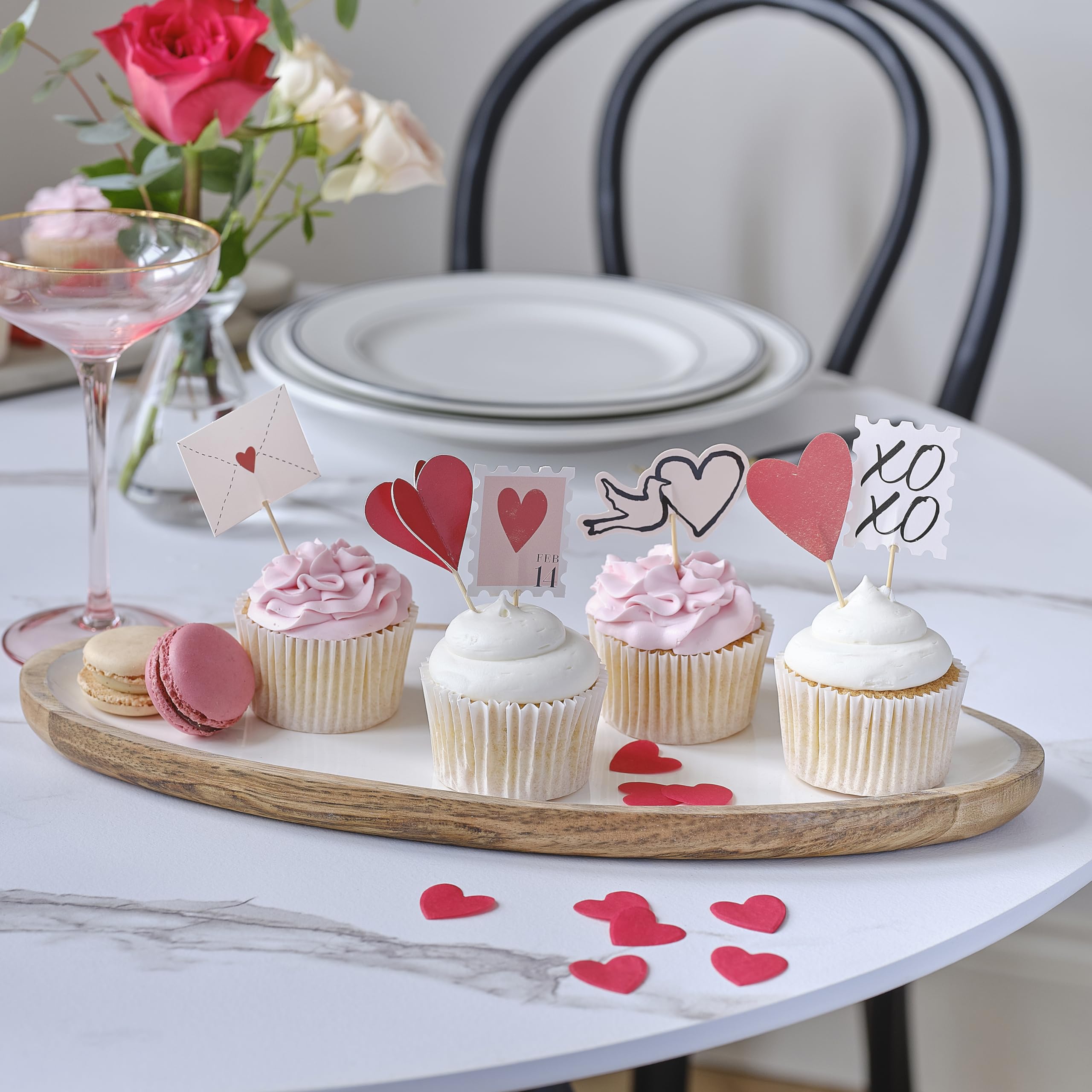 Ginger Ray Valentine's Day Cupcake Toppers with Hearts, Stamps, Envelopes and More 12 Pack
