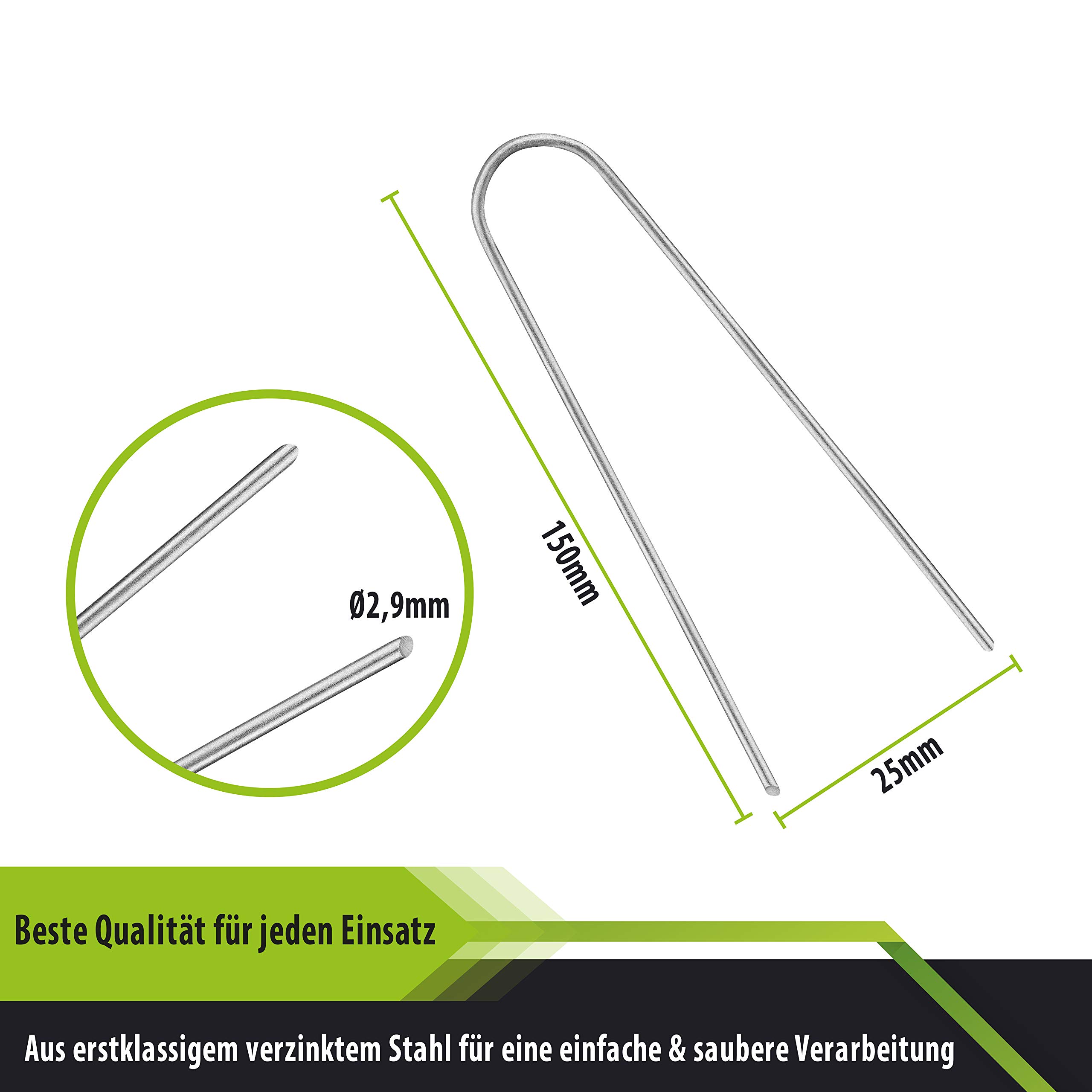 100x Ancoraggio a terra Anti-ROST - testa tonda | ancoraggio a terra in acciaio zincato per il fissaggio di veli di erbacce | fogli di erbacce | recinzioni e reti o per il campeggio - (150x25x2,9 mm)