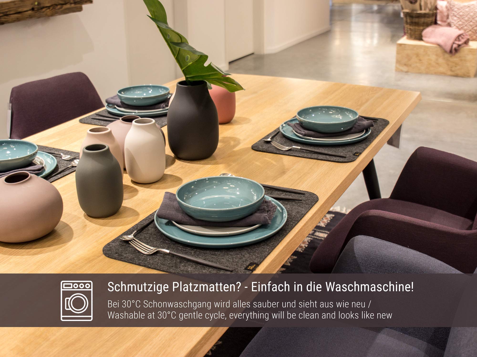 Luxflair Filz Platzmatten-Set Für 4 Personen – 30x45 Cm, Waschbar, Modernes Design In Schwarz/Grau