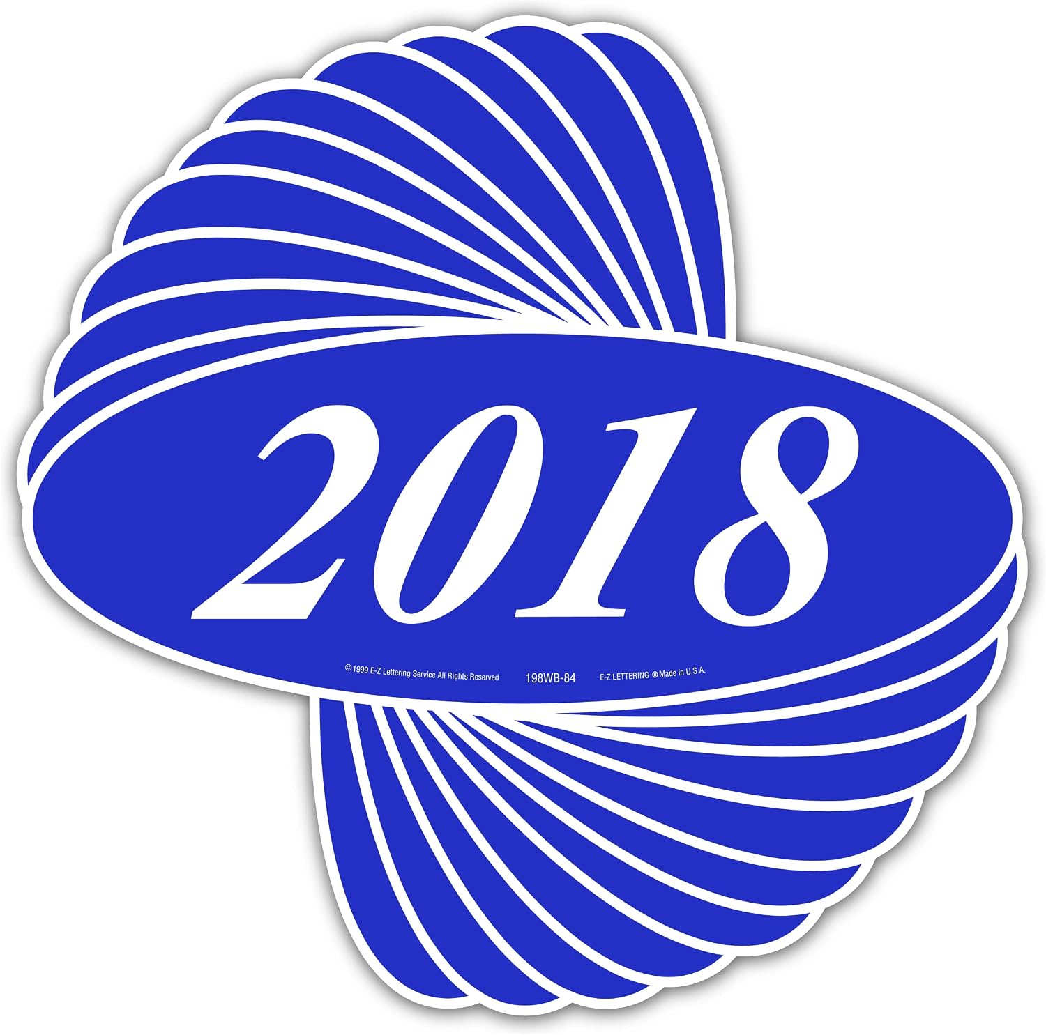 Oval Year Model Car Decals (2012–2026) – Bold Windshield Stickers – Multiple Colors – Waterproof, Easy to Apply and Remove- Made in The USA (Blue & White, 2018)