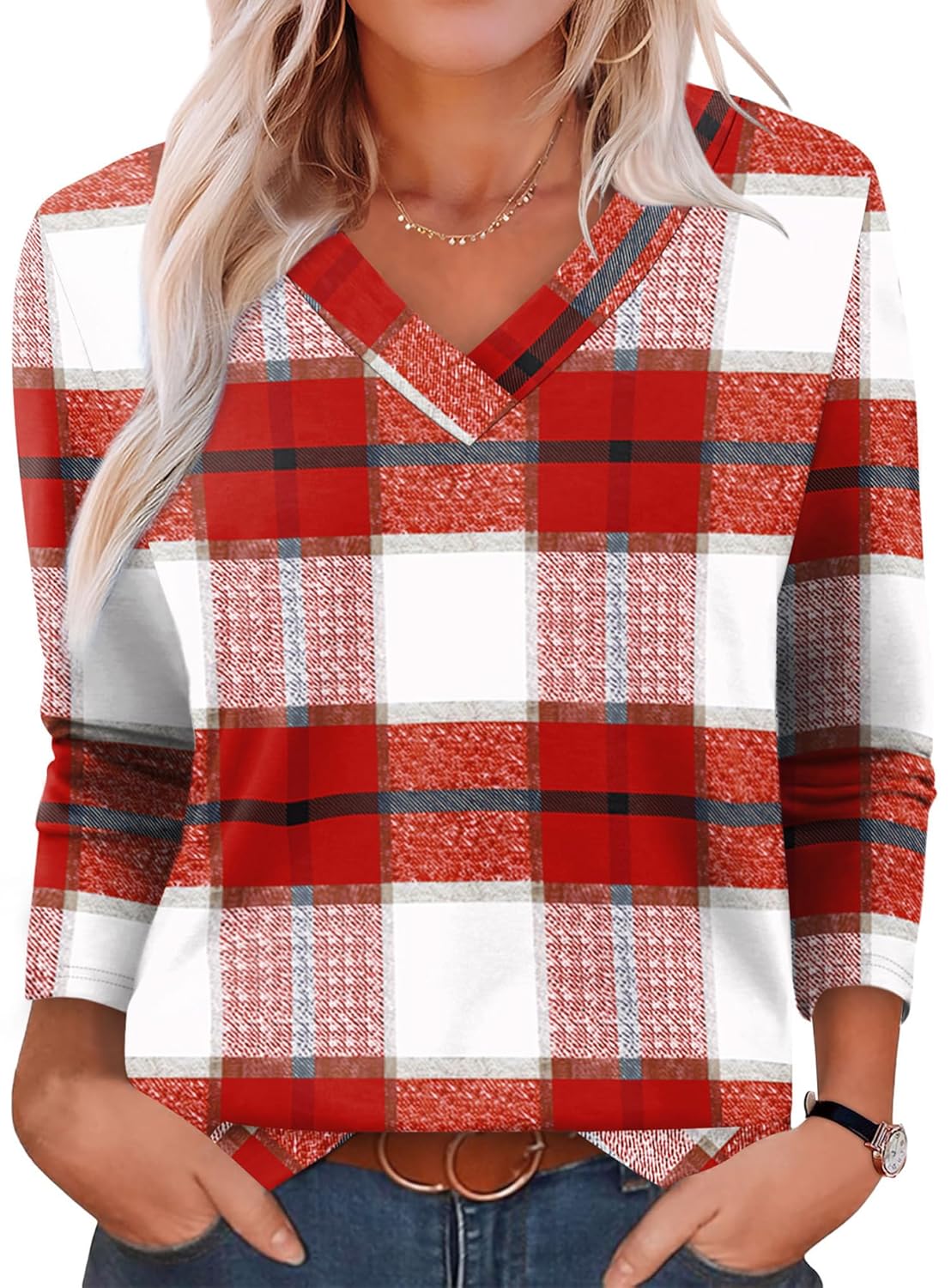 XIEERDUO Long Sleeve Shirts for Women V Neck Fall Tops Basic Tunic Tops Loose Fit Dressy 2025