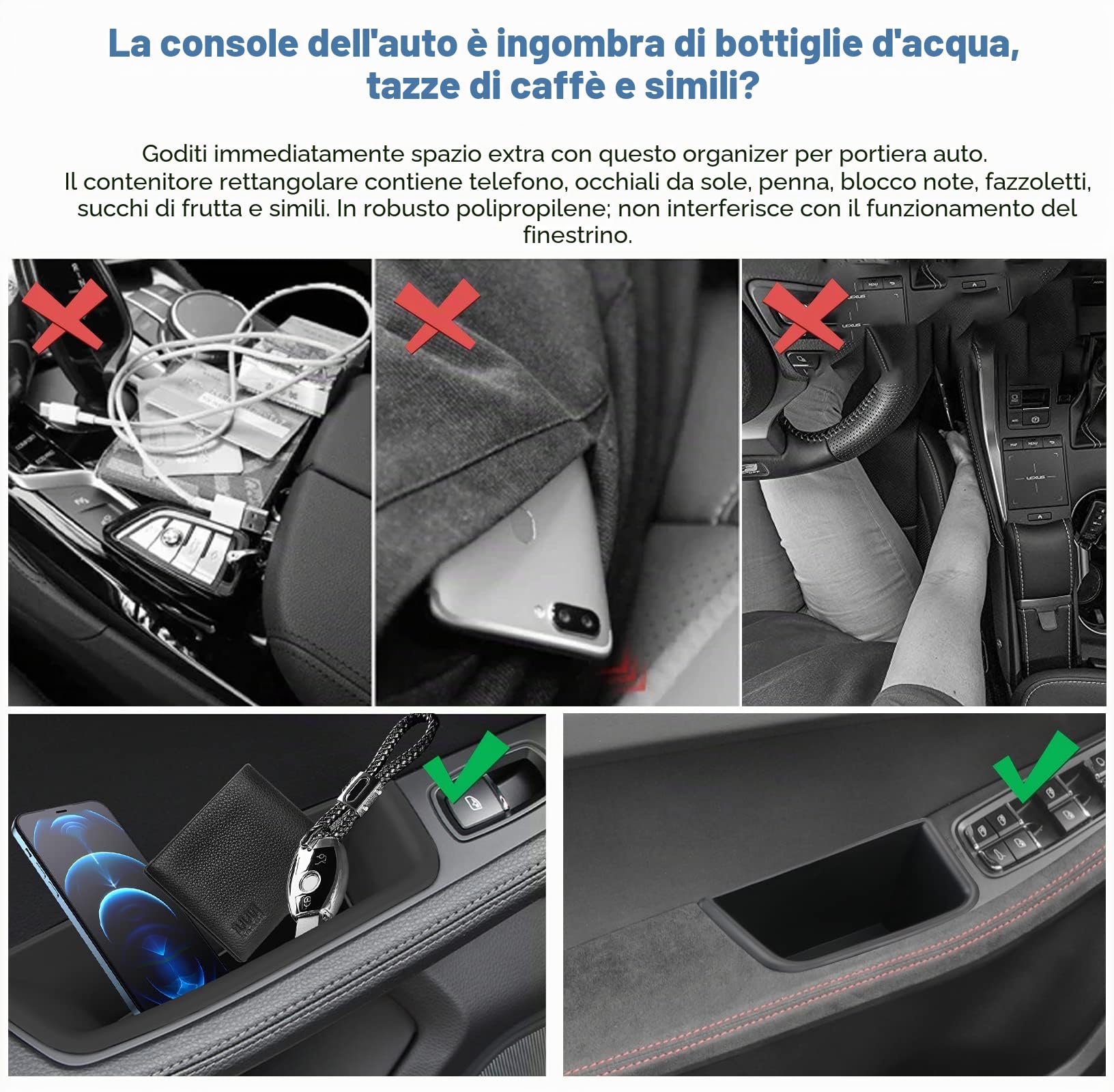 [4 pezzi] CDEFG Compatibile con Porsche Macan 2014-2022 2023 Auto Porta Maniglia Scatola di Immagazzinaggio Vassoio Macan Porte Portaoggetti Interni Organizer Macan 2022 Accessori (Nero)