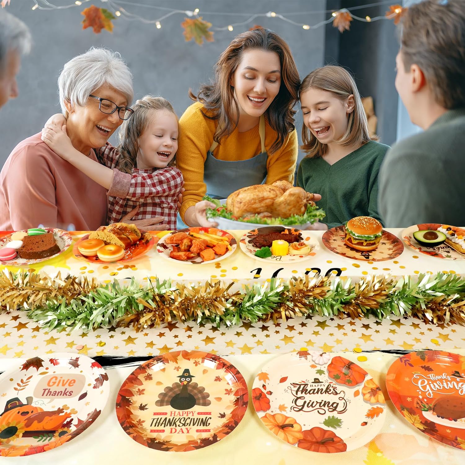 Recheel Thanksgiving Paper Plates, 48 Pcs Thanksgiving Birthday Party Plates, Colorful 6 Different Design 9 Inch Tableware Party Supplies