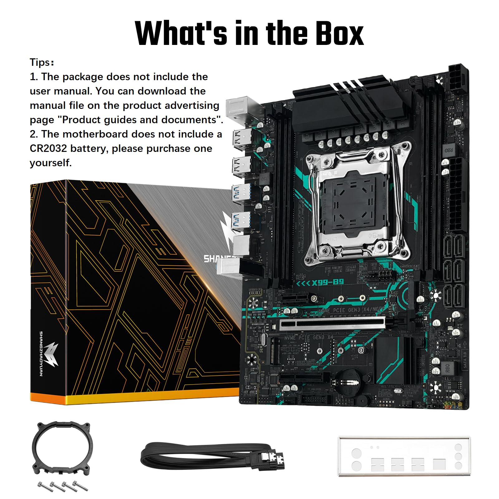 SHANGZHAOYUAN X99 B9 Mainboard Kompatibel mit LGA 2011-3 Intel Xeon E5 V3/V4 Core i7 Serie CPUs (DDR4 Max 128GB, PCIe 3.0, NVME/NGFF M.2, Gigabit LAN, SATA 3.0, USB 3.0) M-ATX PC Server Motherboard