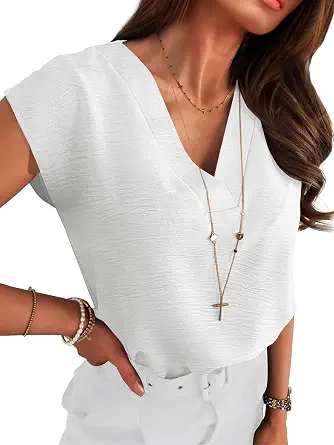 ANRABESS Women’s Cap Sleeve V-Neck Dressy Casual Top
