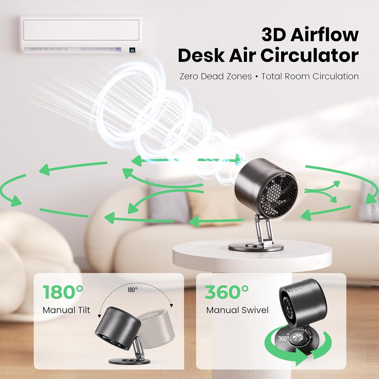 Titanium Alloy USB Desk Fan, Foldable 3D Airflow Desk Air Circulator, 23dB Quiet BLDC Motor,10 Speeds with LED Display for Home, Office & Outdoor