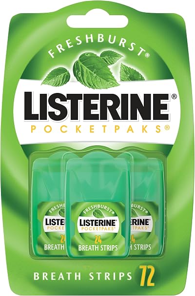 Listerine Fresh Burst PocketPaks Breath Strips, 3 Pack x 24ct | Travel Size, Kills 99% of bacteria, Mini Breath Fresheners, Party Favor, Fresh Burst 72 Total Breath Strips