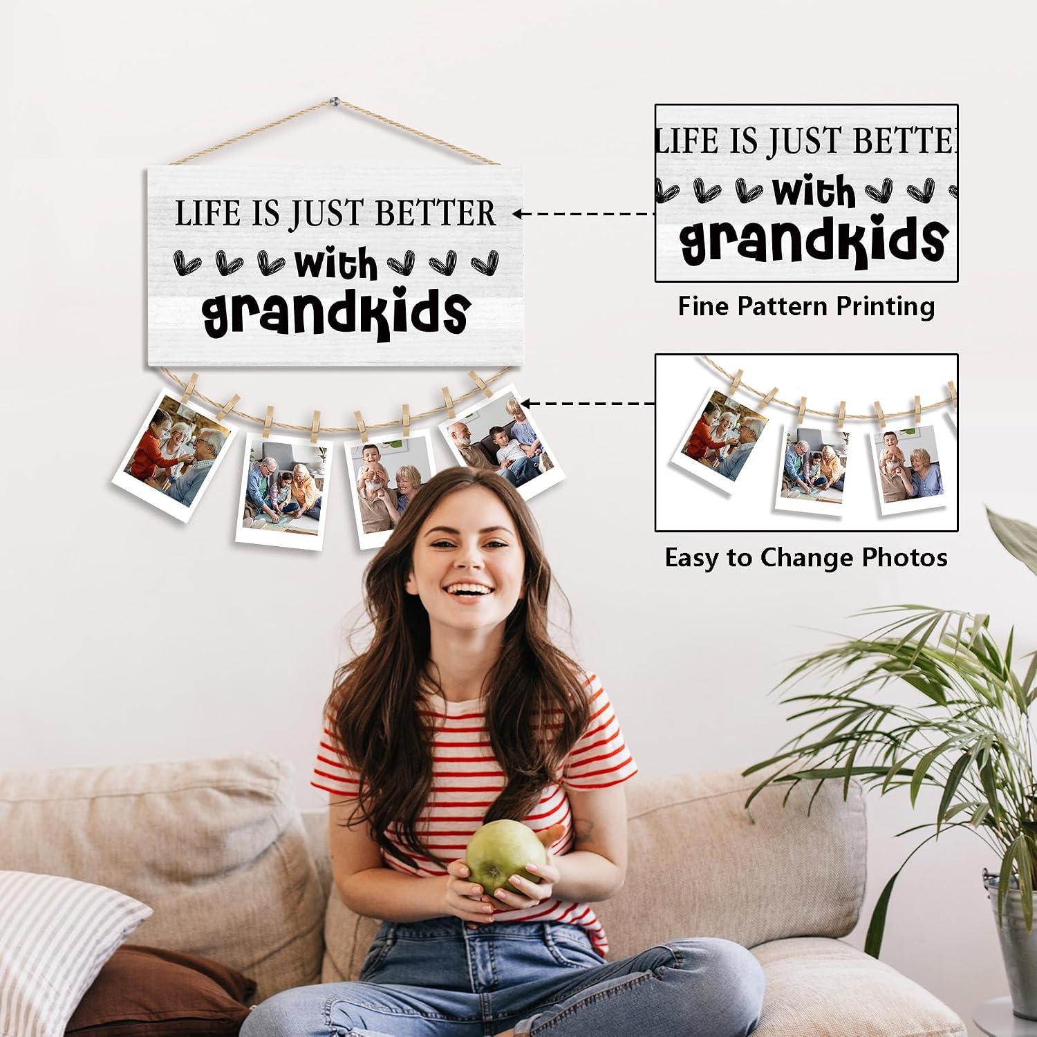 Grandkids Picture Frames Photo Holder for Wall, Grandparents Gifts for Grandchildren，Family Gifts for Grandparents from Grandchild Grandkids Hanging Photo Display for wall Decor image 4