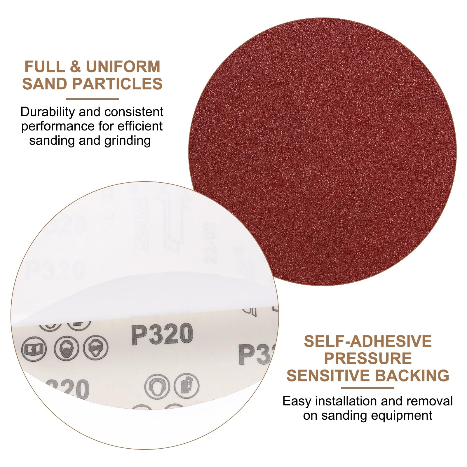 sourcing map Lot de 25 disques abrasifs PSA de 20,3 cm, grains 320 en oxyde d'aluminium auto-adhésifs, papier abrasif rond sans trou, peinture de voiture, bois, métal