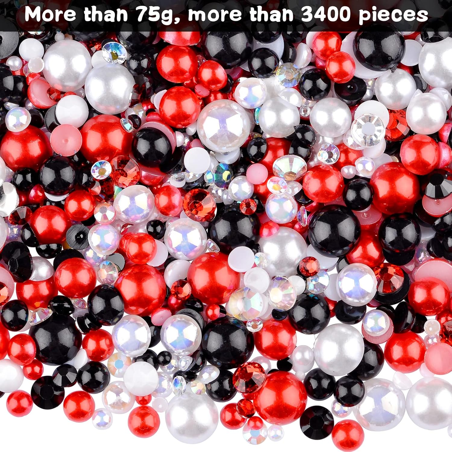 3900+ Pcs Rhinestones and Pearls Kit, 2-10mm Flatback Gems for Nail Art, Tumbler Decoration, DIY Crafts, 8 Colors Mixed DIY Supplies (Black White Red) - Image 2