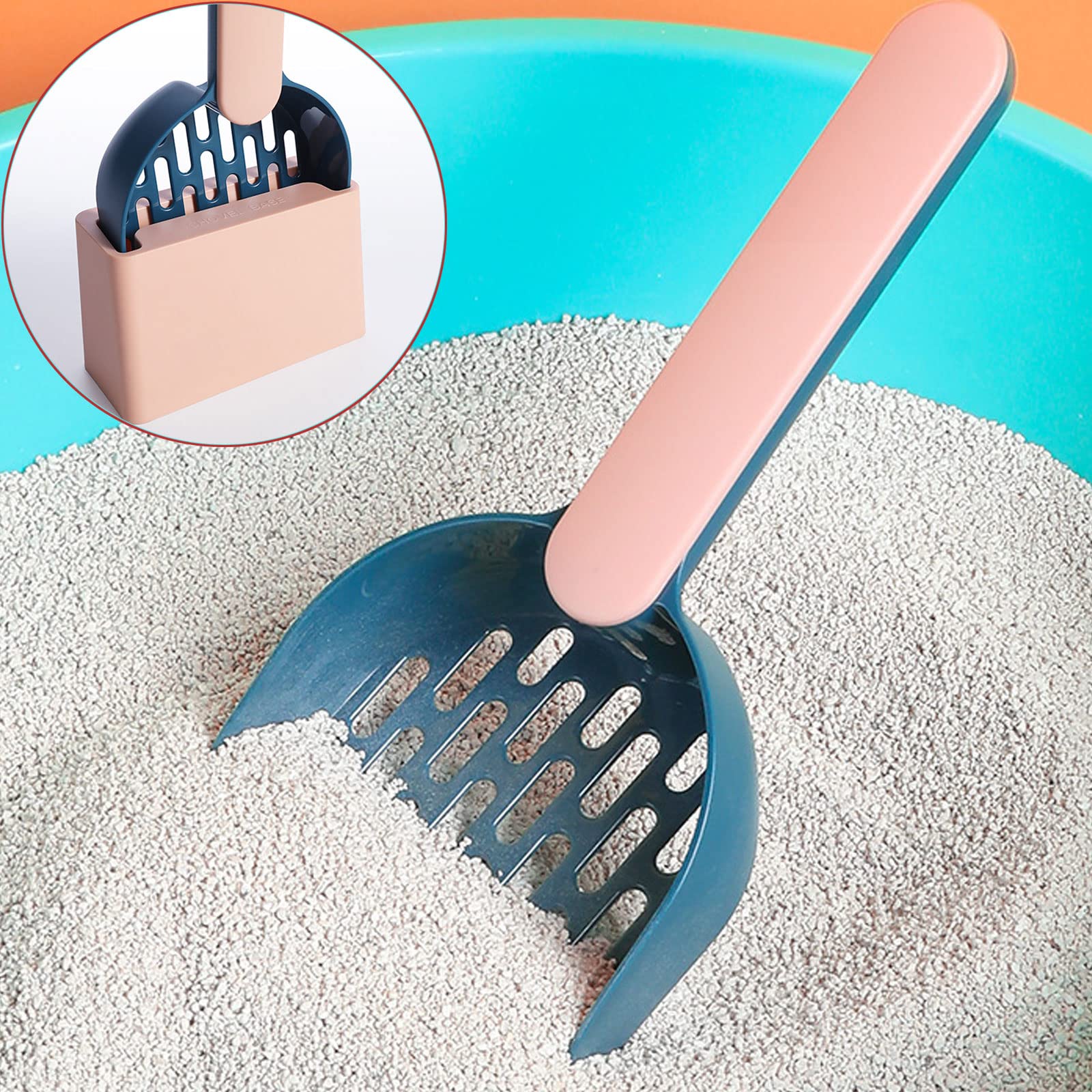 Pala Per Lettiera Per Gatti Con Contenitore - Design Curvo E Inclinato, Per Una Pulizia Facile E Igienica (Blu) - Foto 10