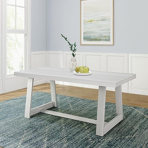 Miniatura 1 de Plank+Beam Mesa de comedor de madera clásica, mesa de comedor rectangular de madera maciza para cocinacomedor, 72 pulgadas, cepillo de alambre blanco