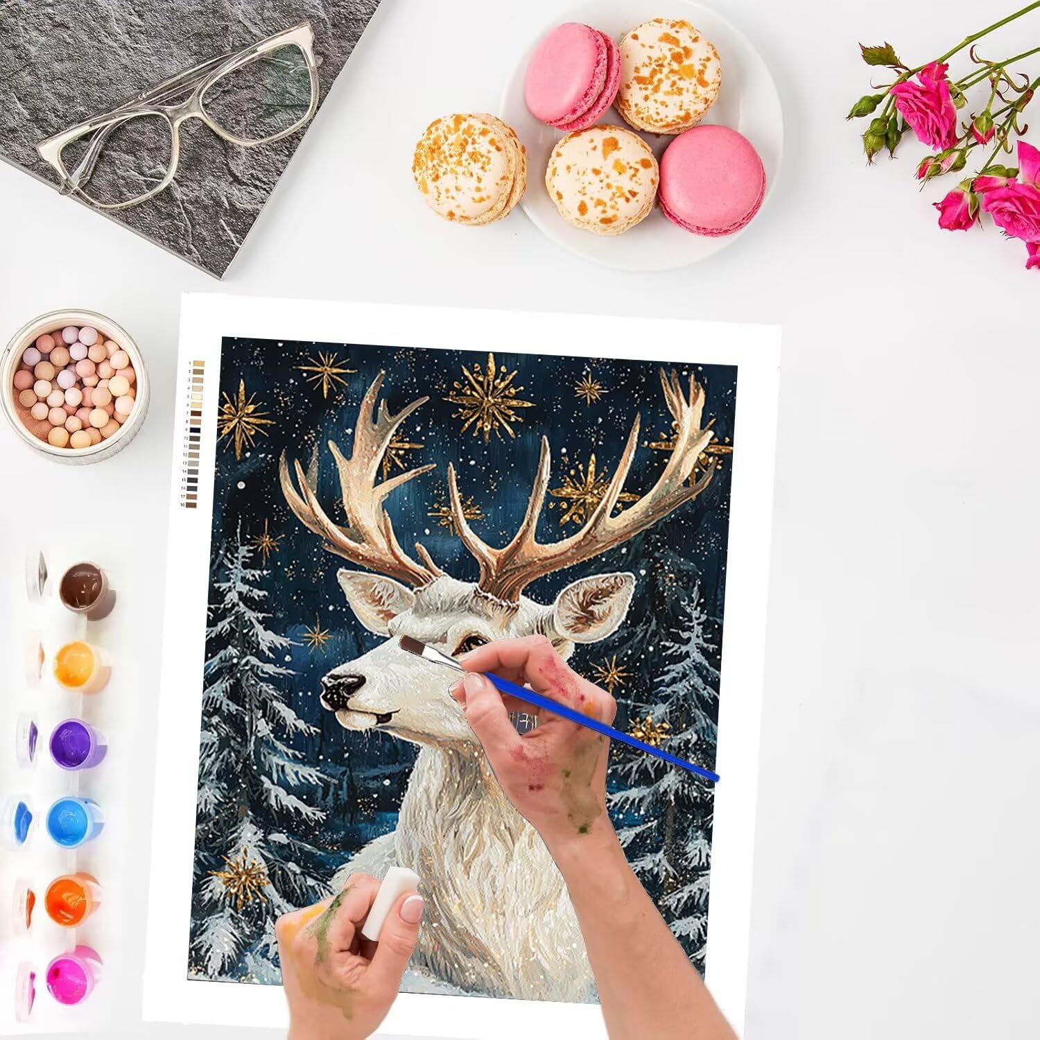 WEISHIWE Dipingere con i Numeri Adulti Alce in inverno, 60x80cm s-158 | Pittura a Olio Kit, fai da te Quadri da Dipingere Numerat, Adulti Bambini Hobby Creativi,Pittura Adulti Decora la Casa Regalo