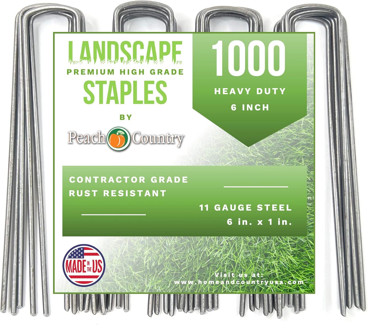 Peach Country Galvanized Garden Landscape Staples Stakes,Weed Barrier, Ground Cover Fabric Anchor Pins.Sturdy Rust Resistant Gardening Supplies. 6 Inch Strong Durable 11 Gauge Steel USA(1000)