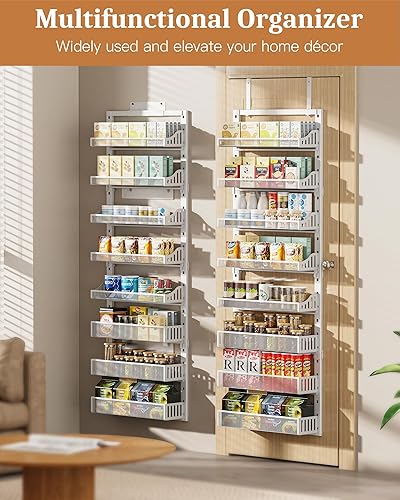 Miniatura 4 de Organizador de despensa de 6 niveles sobre la puerta, estante grande 2 en 1 para especias de puerta con cestas de metal ajustables, organizador de