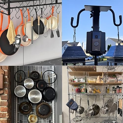 Miniatura 4 de Paquete de 12 ganchos en S de metal resistente de 3.5 pulgadas con hebilla de seguridad para colgar utensilios de cocina/plantas/ollas y