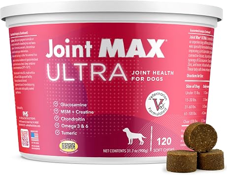 Ultra Advanced Hip & Joint Support for Dogs All-in-One Soft Chews with Glucosamine, MSM, Omega-3s EPA & DHA, Hyaluronic Acid & Boswellia Maximum Strength Mobility & Comfort 120 Chews