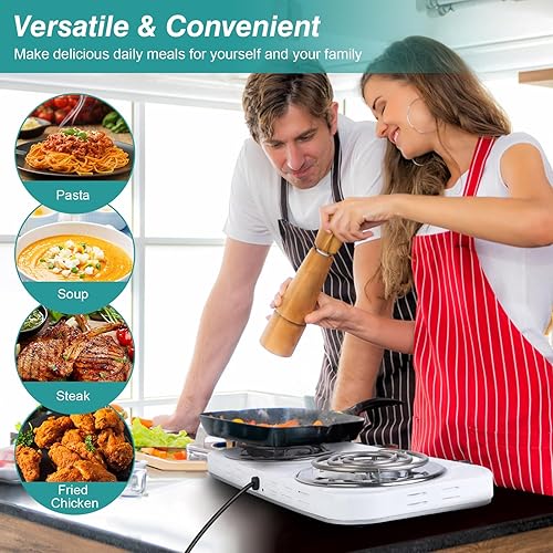 Miniatura 6 de Placa de cocción eléctrica, estufa eléctrica portátil de 2000 W, quemadores de doble bobina con control dual y control de temperatura de 5 niveles,