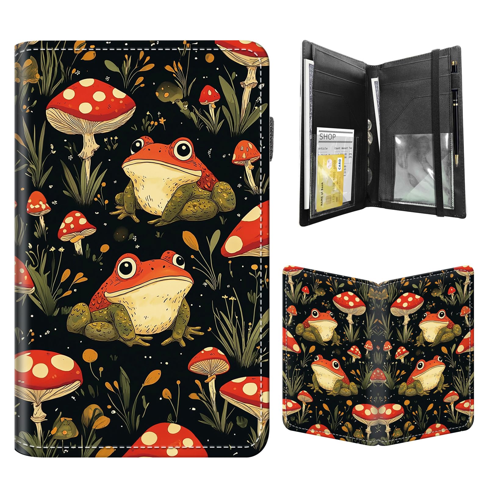 FQSXFIFN Leather Server Book for Waitress, Cute Server Book with Zipper Money Pocket,Check Presenters Waitstaff Organizer Fit Server Apron, Red Frog