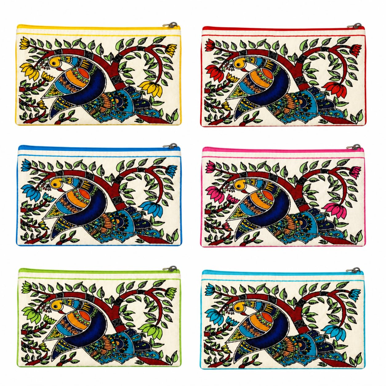 DMS RETAIL Multicolor Women’s Hand Painted Pouch | Madhubani Print Multipurpose Zipper Purse | Travel Makeup Organizer,Return Favour & Stationery Organiser | 8X5 Inch (6)-image-36