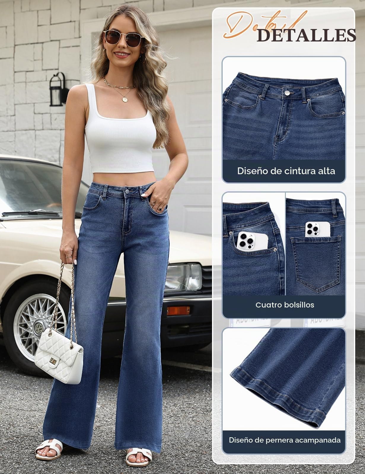 heekpek Vaqueros Elasticos Mujer Cintura Alta Pantalones Anchos Pantalon Campana Holgados Jeans Flare con Bolsillos