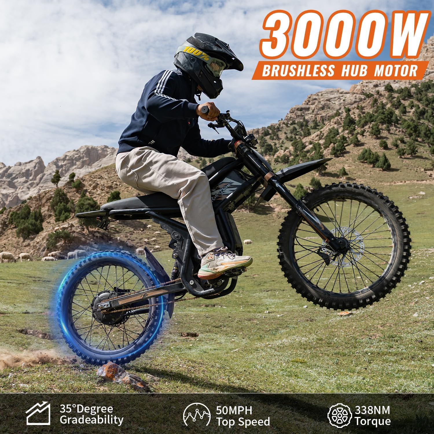 Riding'times GT73PRO Electric Motorcycle, 3000W 60V 50MPH Electric Dirt Bike