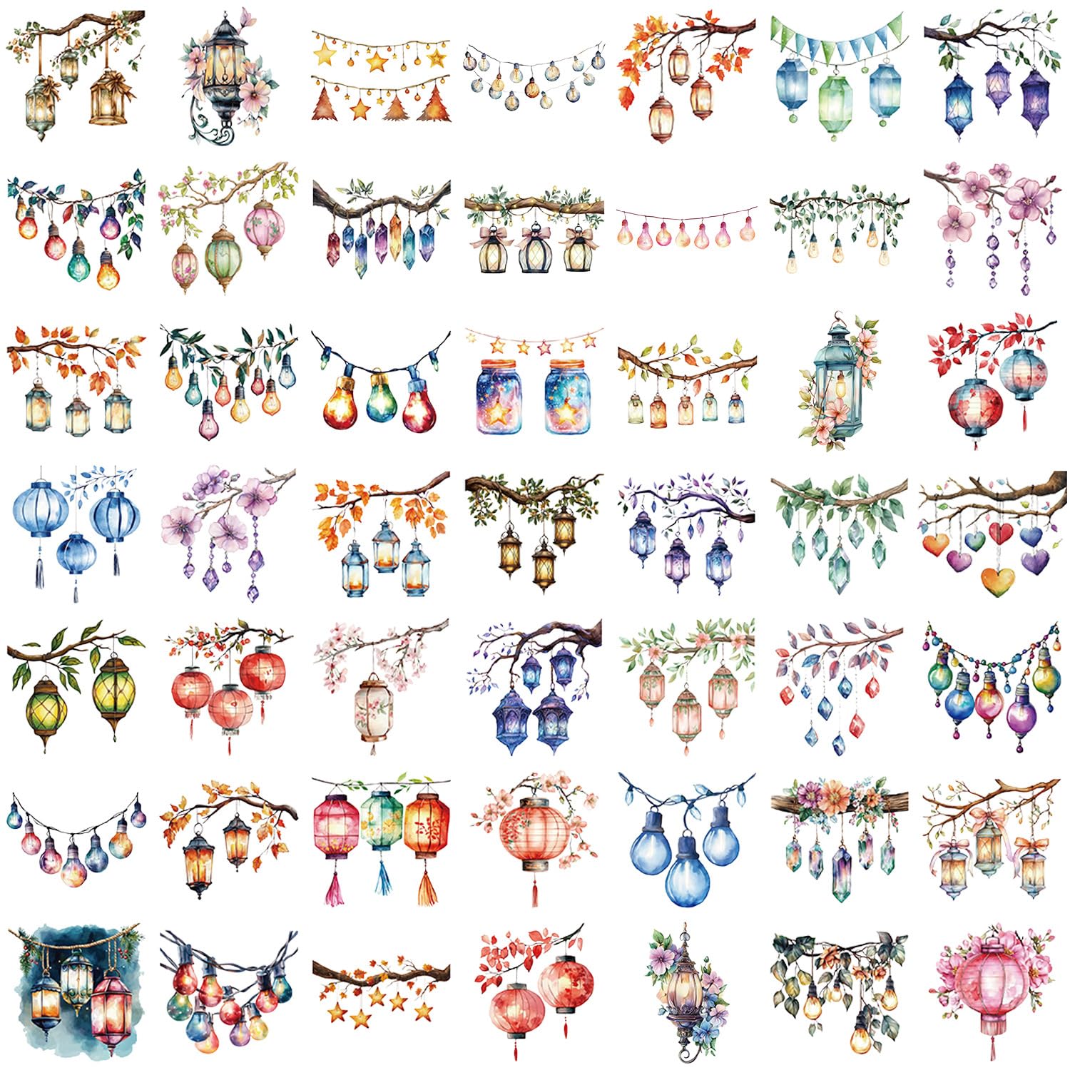 50PCS Colorful Lantern Sticker for Journal Skateboard Computer Bike Water Bottle Laptop Luggage Notebook DIY Crafts Girls Bedroom,Transparent Aesthetic Waterproof Decals for Adults Teens Girls - Image 2