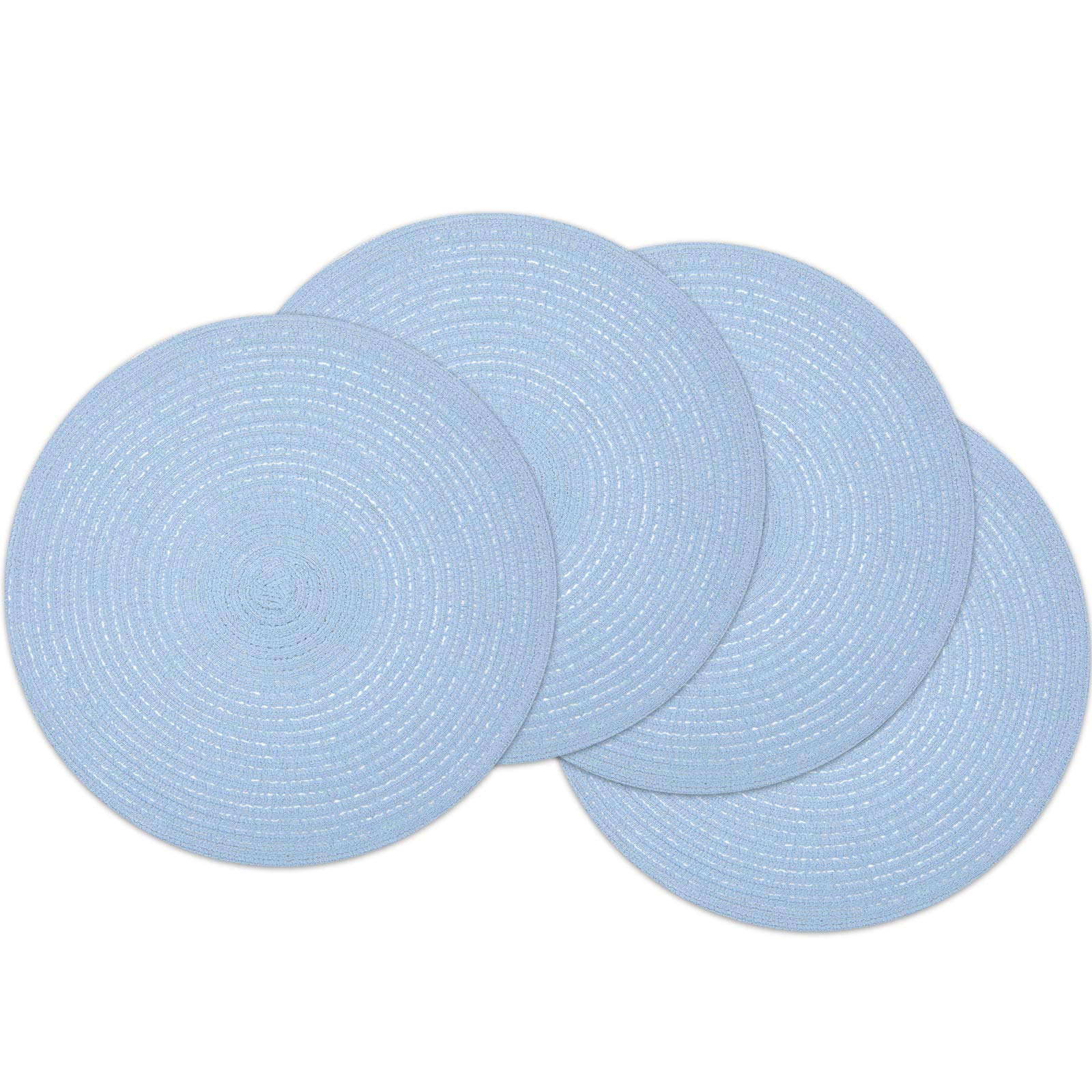 SHACOS Light Blue 15" Round Braided Placemats Set of 4 Washable Non Slip