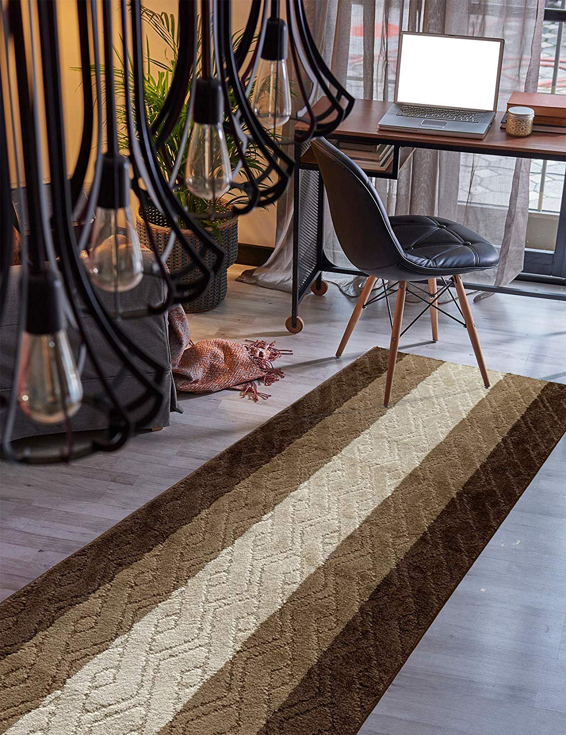 BestHomeCustom Custom Size Hallway Runner Rug Damask Brown Color 31 inch Wide Select Your Length Non-Slip (Skid Resistance) Rubber Backing 8 feet x 31