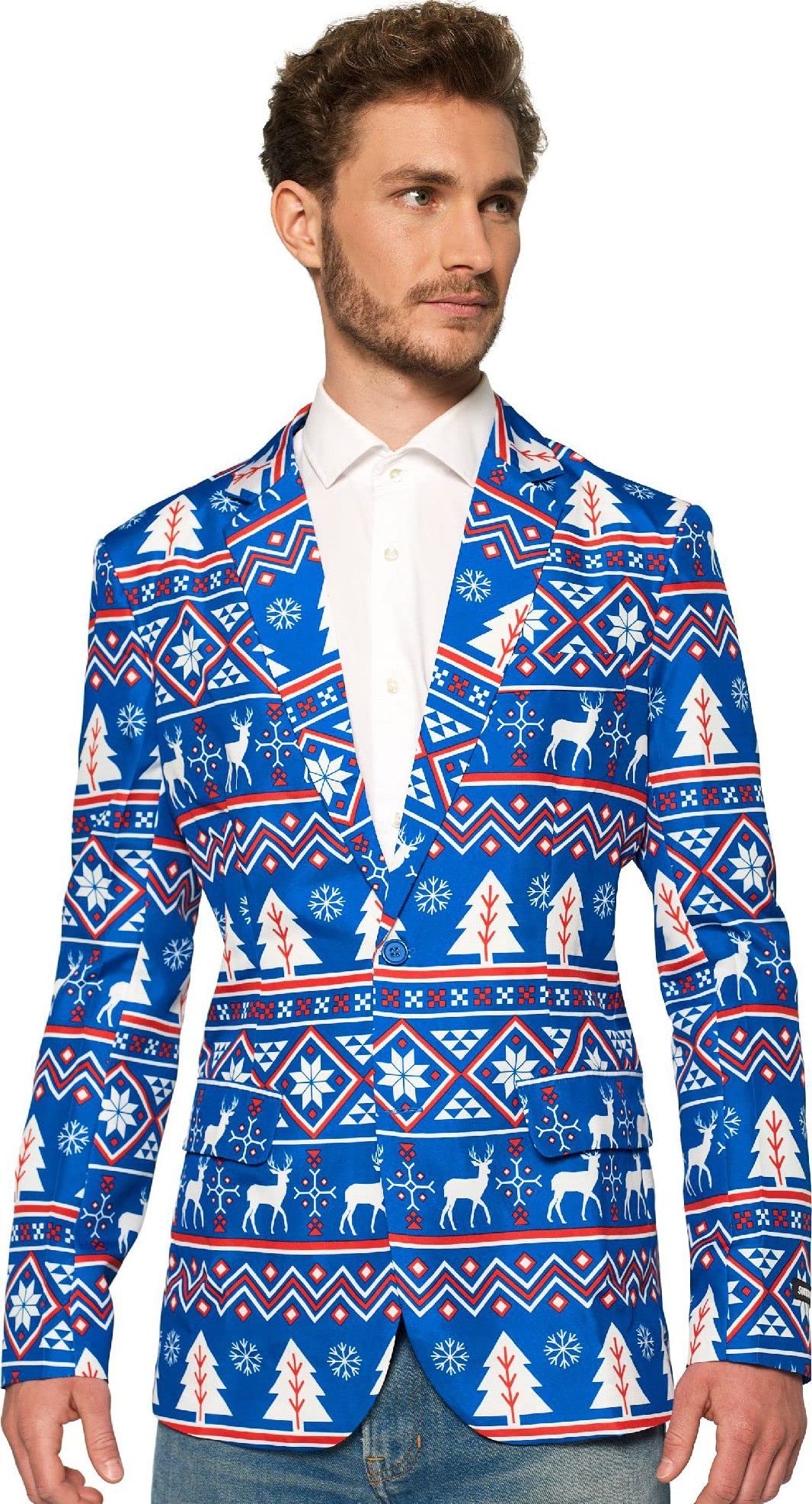 SUITMEISTERMen's Christmas Blazer - Ugly X-Mas Holiday Festive Nordic Print - Slim Fit