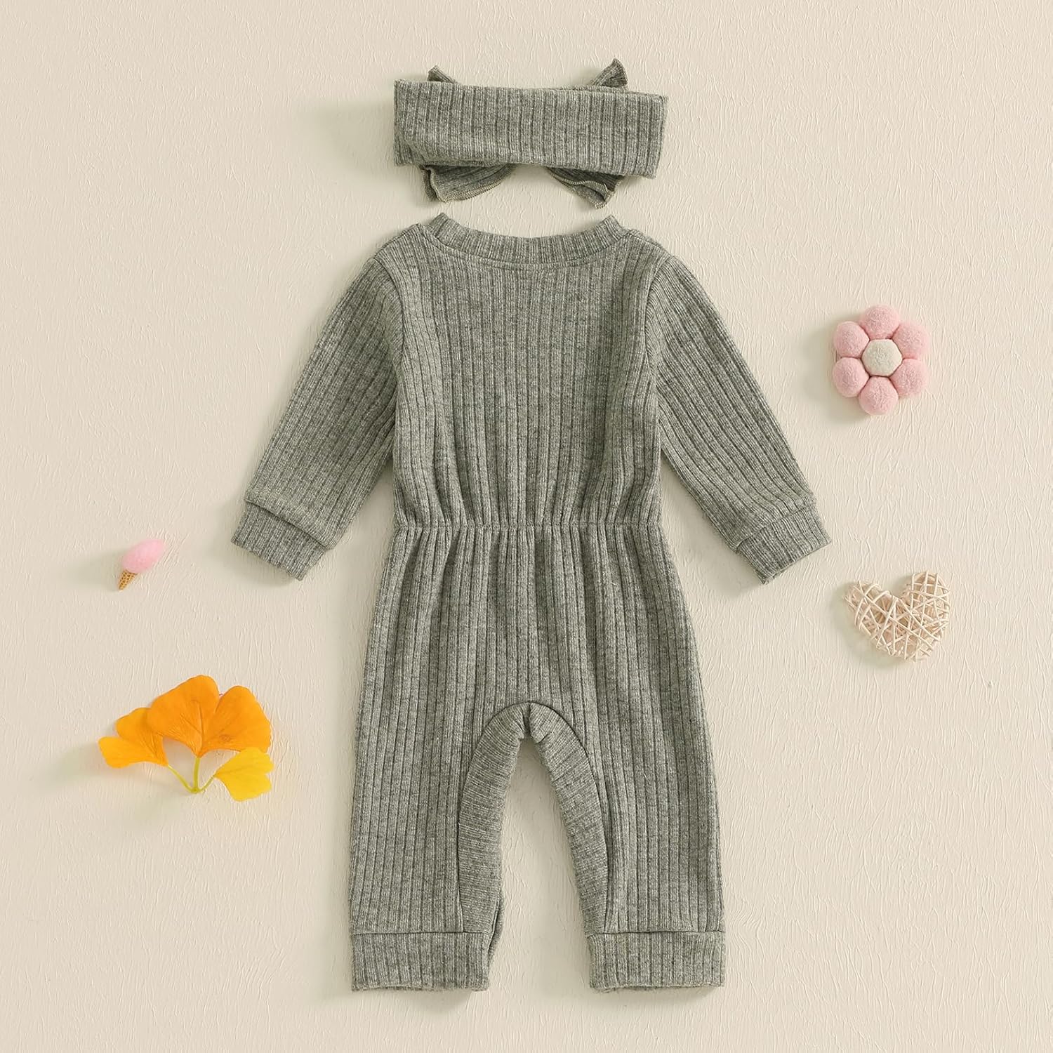 Newborn Baby Girl Coming Home Outfit Fall Winter Knit Long Sleeve Sweater Romper Jumper with Bow Headband - Image 4