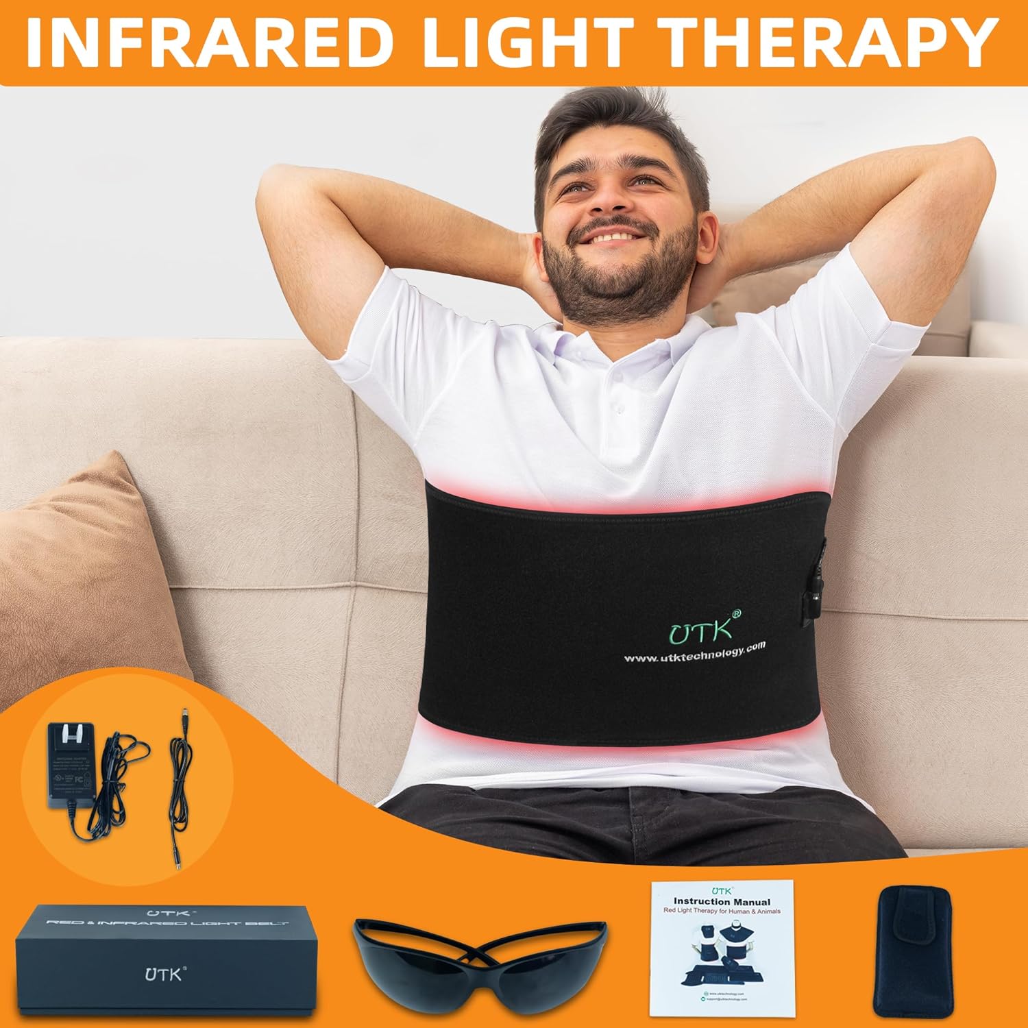 UTK Red Light Therapy Belt for Body Pain Relief, 4 in 1 Infrared Light Therapy Flexible Wearable Device with 660/850nm, Relieves Chronic Pain＆Muscle Soreness, Enhance Immunity