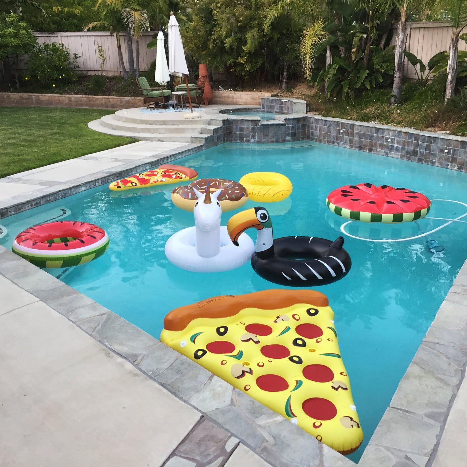 LRRH Giant 4 Foot Inflatable Watermelon Pool Ring Tube Float - Fun Kids Swim Party Toy - Summer Lounge Raft