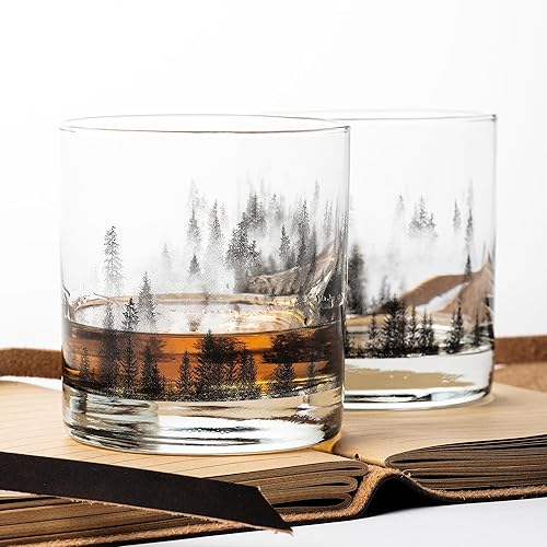 Vista 11 de Black Lantern Whiskey Glasses Set of 2 – 11 oz Heavy‑Base Old‑Fashioned Rocks Glasses with Forest Animal Screen Print Hand‑Printed Durable
